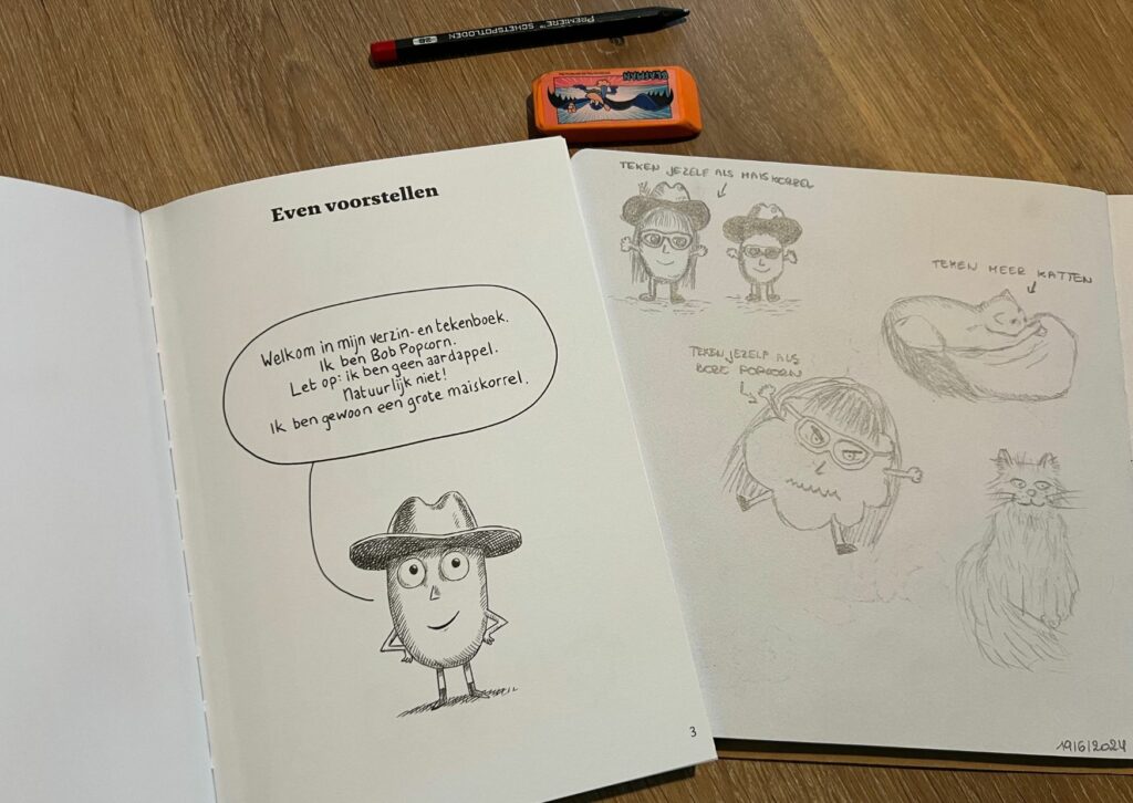 Boek Verzin en teken met Bob Popcorn en schetsboek met opdrachtjes